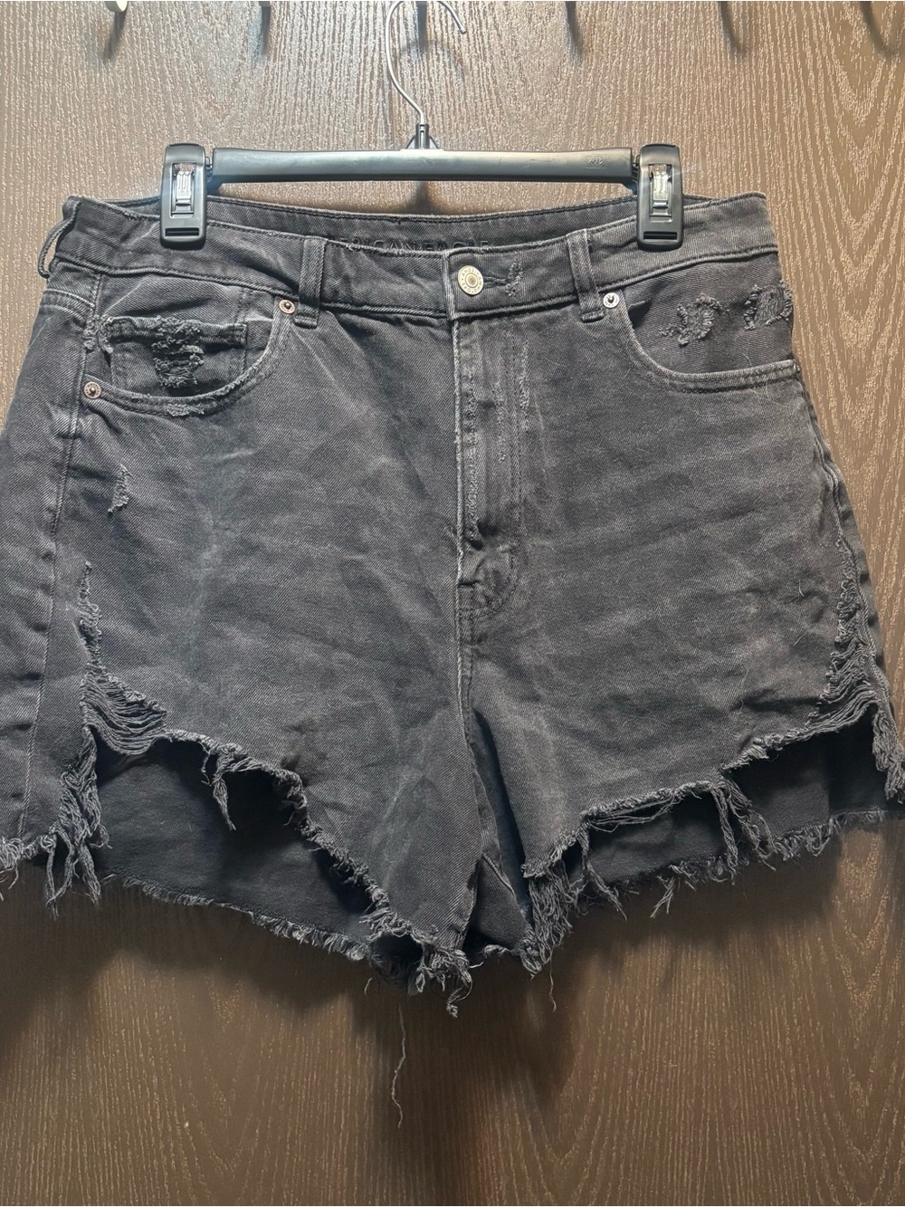 American Eagle Outfitters Black Distressed High-Rise Jean Shorts